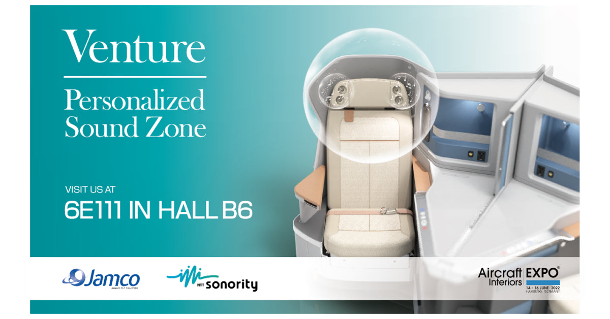 June 8, 2022, Aircraft premium class seat with immersive acoustic experience coming at Aircraft Interiors EXPO 2022 in Hamburg.